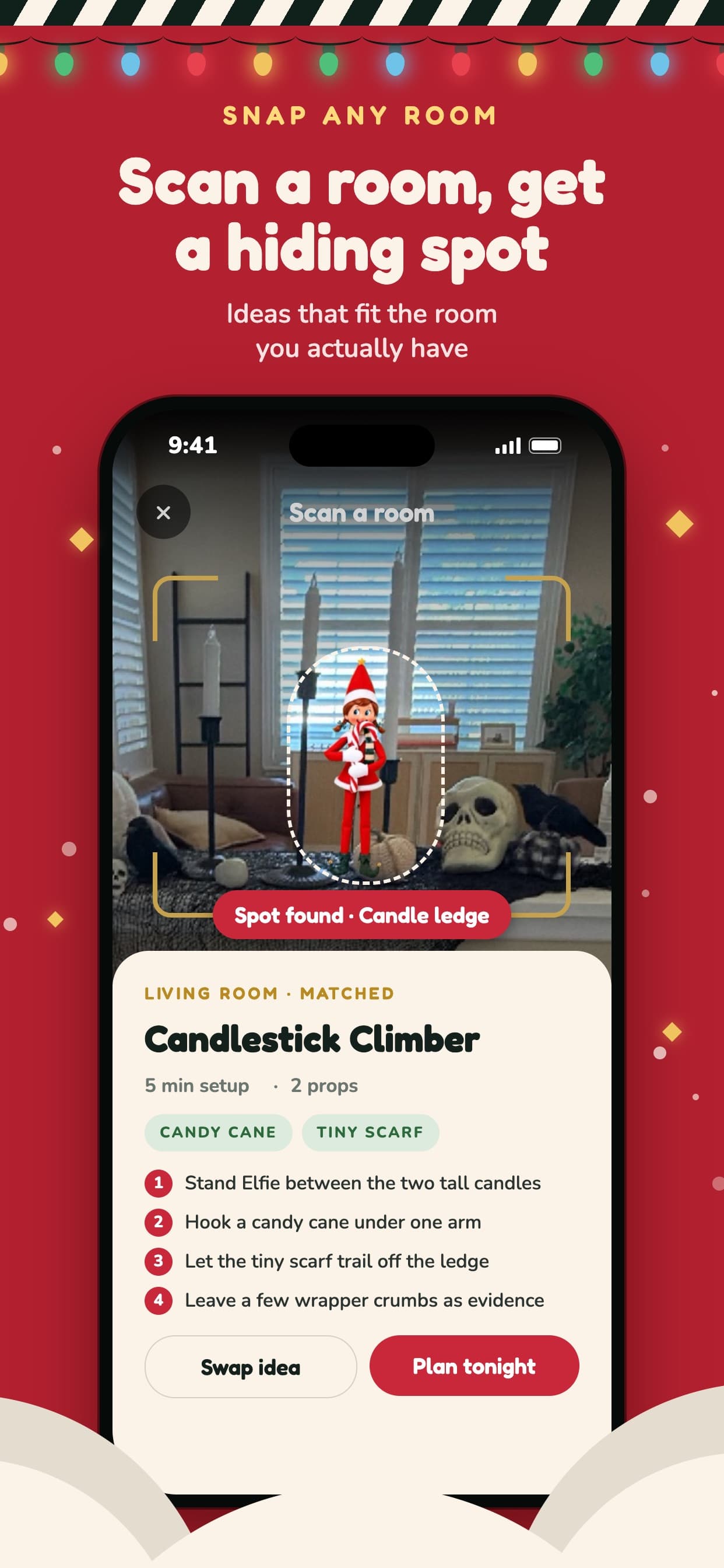 Elfie Spot Finder scanning a room and matching a hiding spot to that photo.