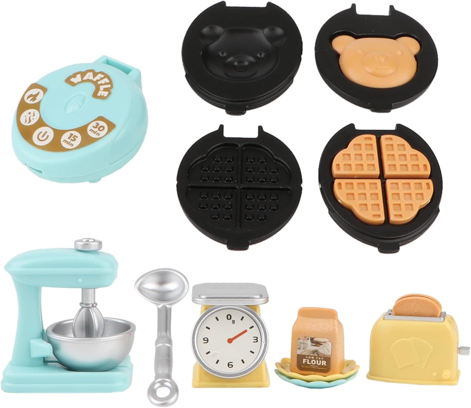 A miniature waffle kitchen set for holiday elf setups.