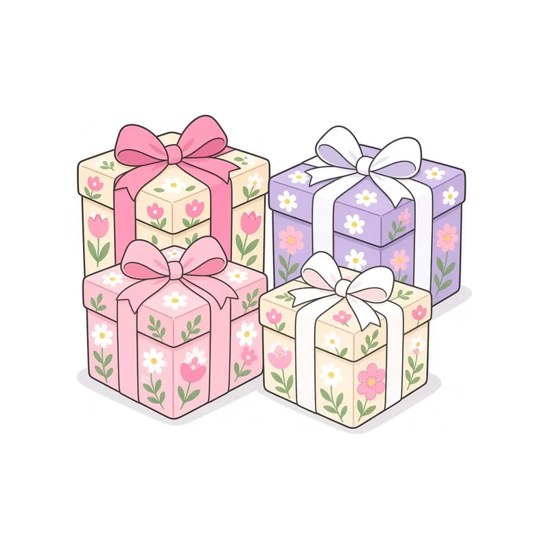 Cartoon Tiny floral wrapped gift boxes illustration
