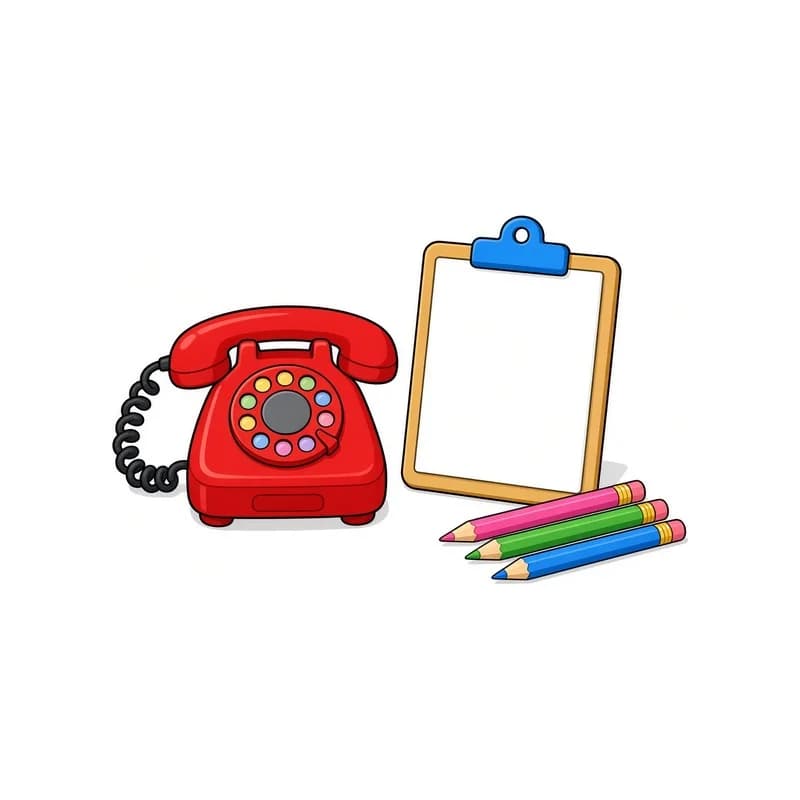 Cartoon Tiny red telephone with clipboard illustration