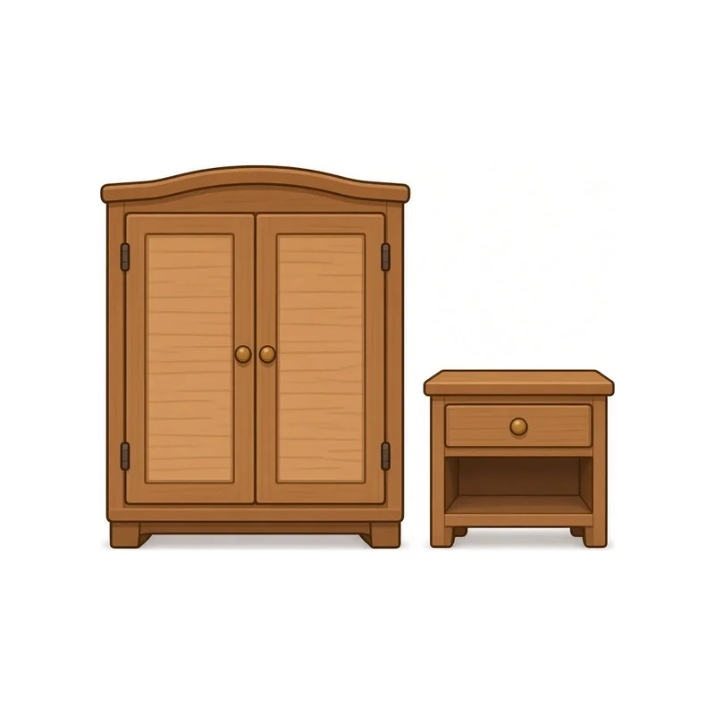 Cartoon Tiny wooden wardrobe and nightstand illustration