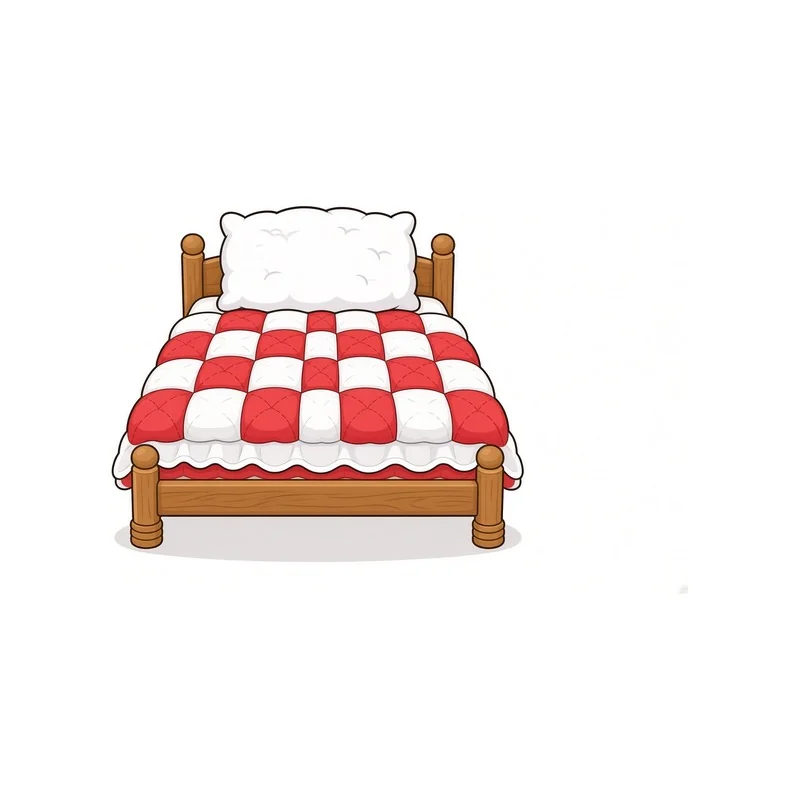 Cartoon Tiny wooden single bed with bedding illustration