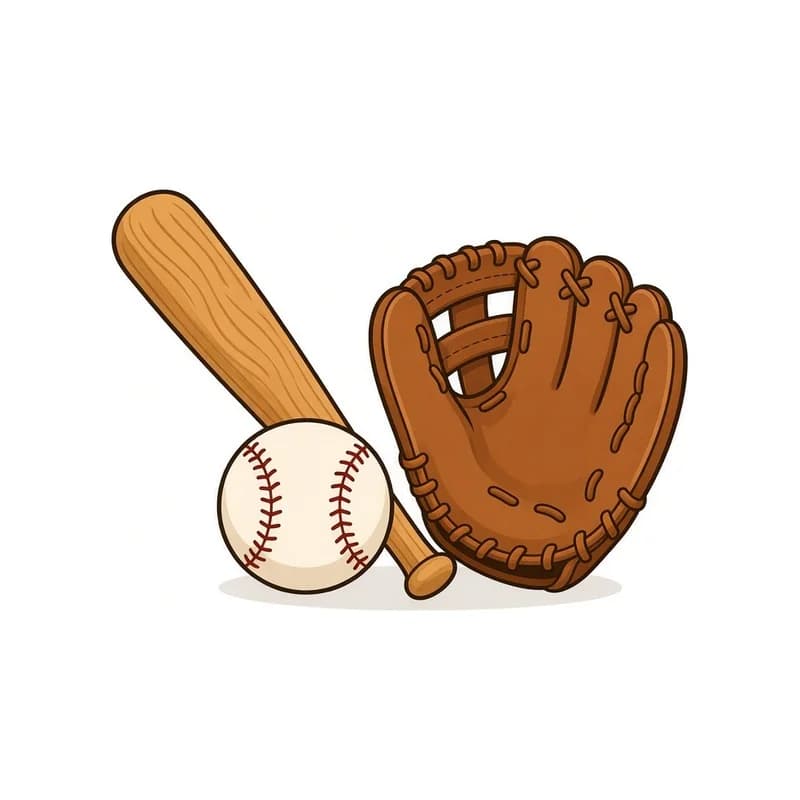 Cartoon Tiny baseball, bat and glove set illustration