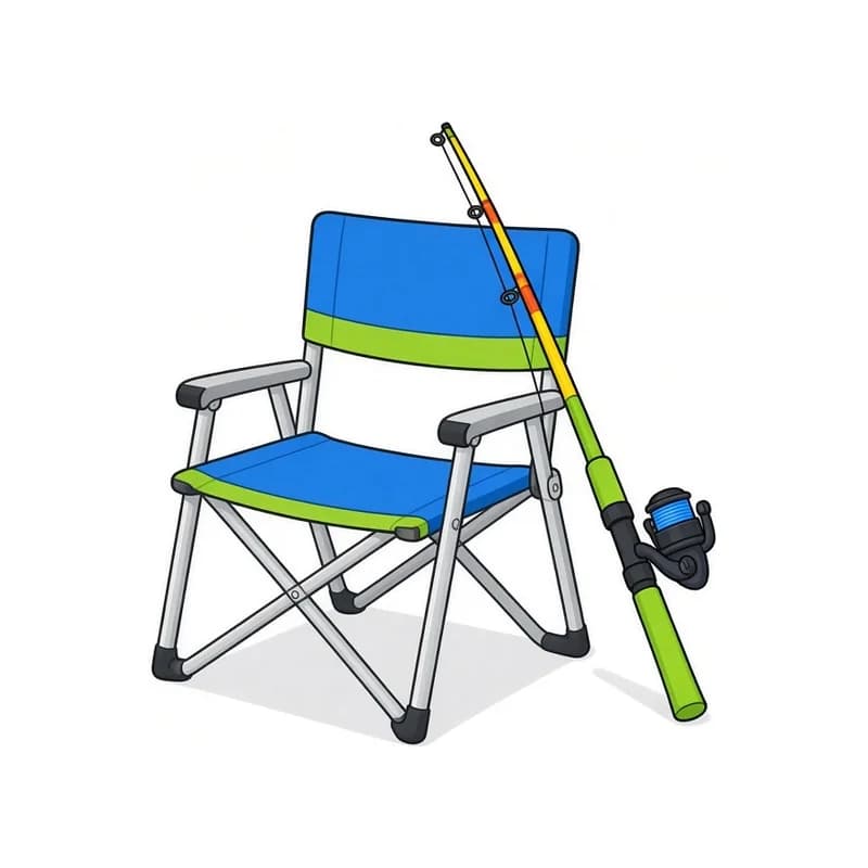 Cartoon Tiny lawn chair with fishing rod illustration