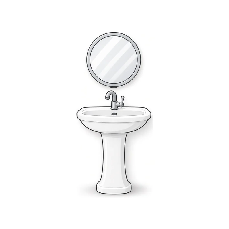 Cartoon Tiny bathroom pedestal sink with mirror illustration